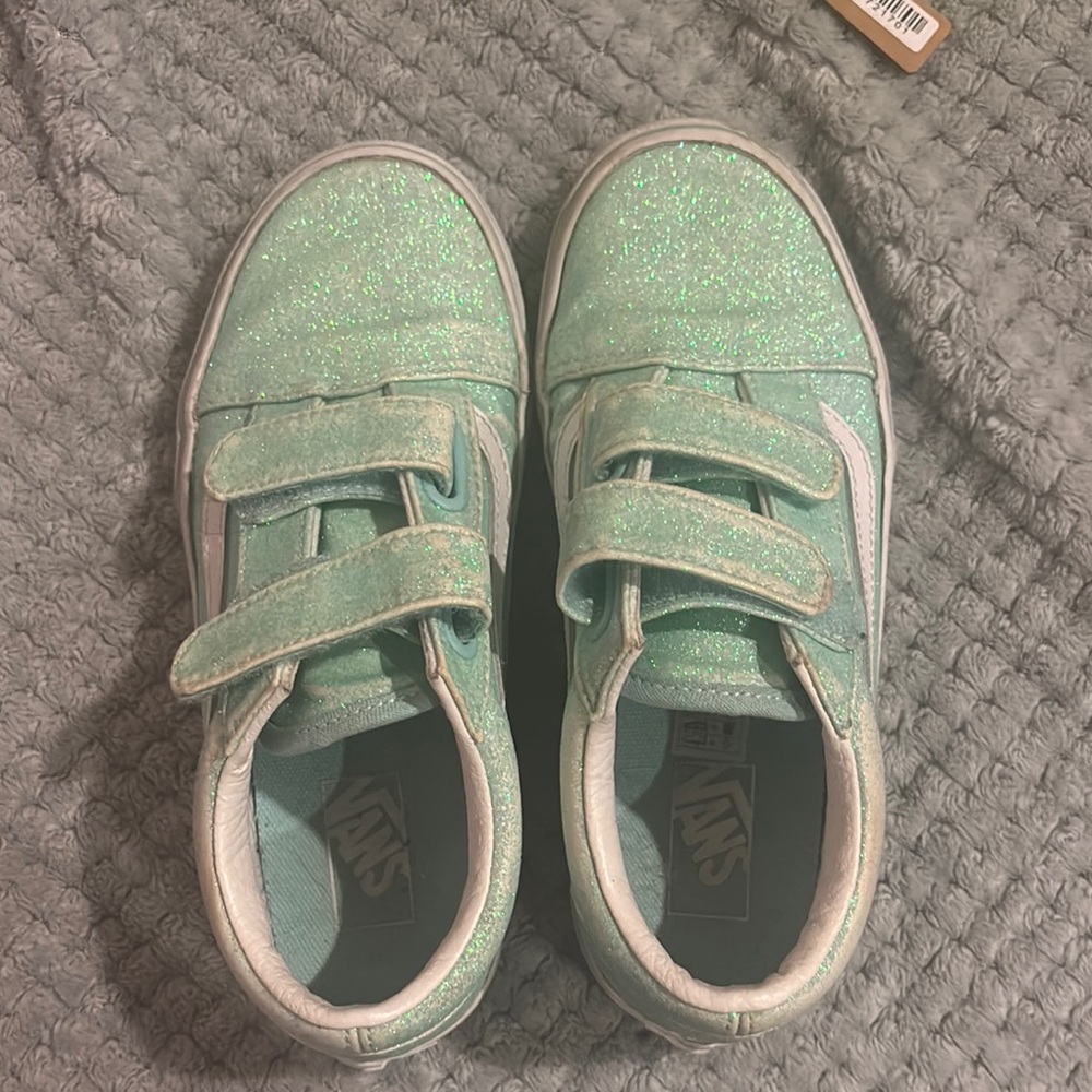 Vans Sparkle Green Canvas Sneakers with Velcro Straps